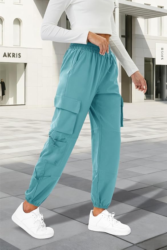 COPYLEAF Womens Parachute Cargo Pants with Pockets Quick Dry Hiking Pants Lightweight Water-Resistant Baggy Joggers