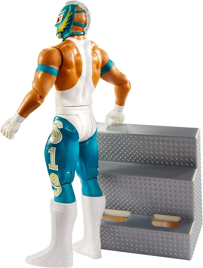 WWE Wrekkin’ Rey Mysterio 6-inch Action Figure with Pull-Back Activated Move Like Slamming, Punching or Kicking, Lock Tight Grip & Wreckable Accessory