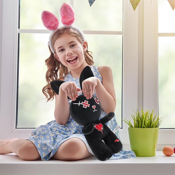 Halloween Bunny Easter Basket Fillers for Kids Gifts Plush Toy Stuffed Rabbit for Boys and Girls Classroom Hunting Egg Decoration (Black)