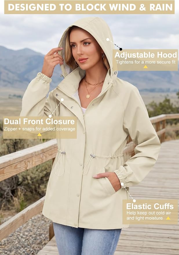 Zando Rain Jacket Women Waterproof - Lightweight Rain Coat with Hood Windbreaker Trench Raincoat for Women 2026 S-2XL
