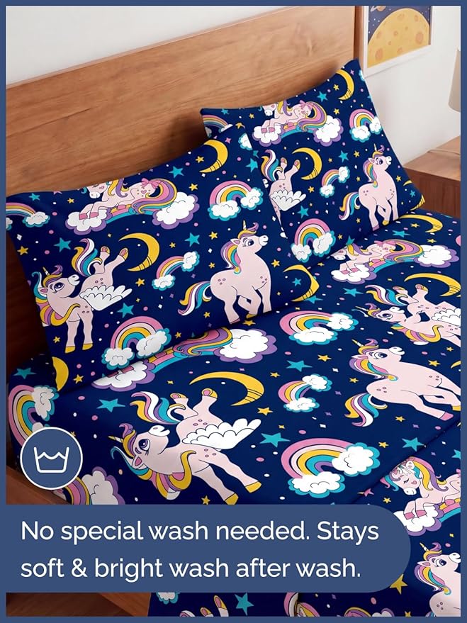 CGK Unlimited Kids Magic Unicorns Queen 4 Piece Sheet Set - Boys, Girls, Teens, Toddler - Easy Fit Deep Pockets - Soft, Cooling & Breathable Sheets - Cute, Cozy, Fade & Wrinkle Free - Machine Washable