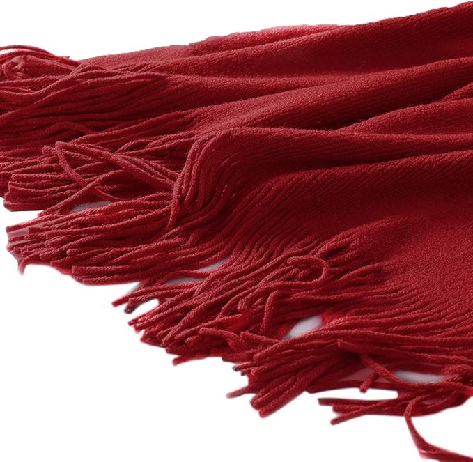 Homiest Red Knitted Throw Blanket with Fringe, 50x60 Inch | Pure Acrylic, Lightweight & Breathable, All-Season Use, Machine Washable, Wrinkle & Fade Resistant, for Couch Sofa And Bed