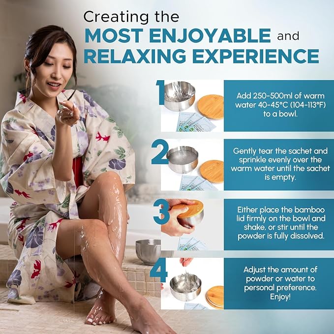 Nuru Massage Gel Powder & Bowl Set | 5 × 5g Platinum Sachets + Stainless Steel Mixing Bowl | Japanese-Made Powder | Vegan | Paraben & Glycerin Free | Makes 84.5 fl oz