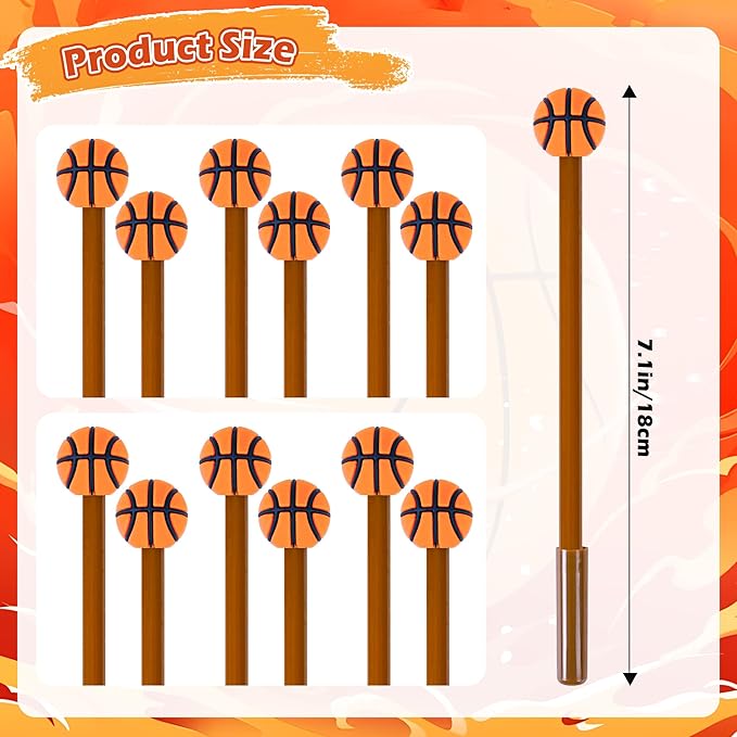 LiYiQ 50 Pcs Basketball Party Favor Cartoon Cute Fun Pens for Kids Kawaii Soccer Shape Gel Black Ink Pen Cute Basketball Pens for School Office Home Student Kids Present