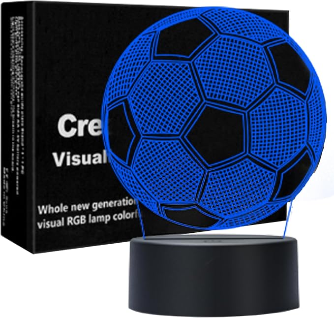 Soccer Night Light for Kids, 3D Illusion Night Lamp, USB LED Table Lamp Smart Touch Dimmer Lights 7 Color Changing Decor Lamp, Room Decor, Gifts for Children Boys Girls.