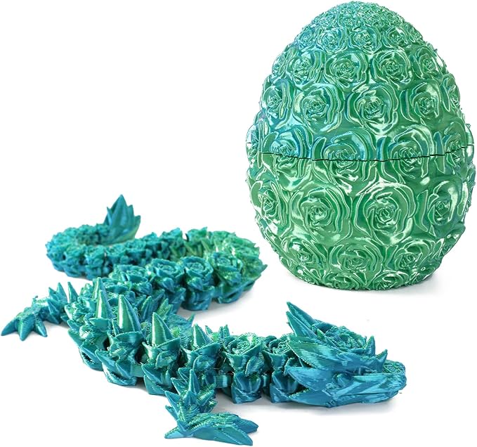 Pigmiss 3D Printed Dragon,3D Dragon Eggs with Dragon Inside,Dragon Fidget Toy for Adult,Full Articulated Dragon Crystal Dragon Easter Eggs Decoration for Gift (Rose-Bule Green)
