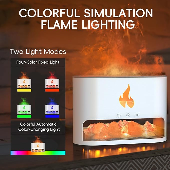 YALEDI Essential Oil Diffuser, Fireplace Fire Flame Aromatherapy Diffuser, 250ml Himalayan Salt Lamp Scent Diffuser, Cool Mist Humidifier with 7 Colors Light, Timer & Auto-Off for Home, Room (White)