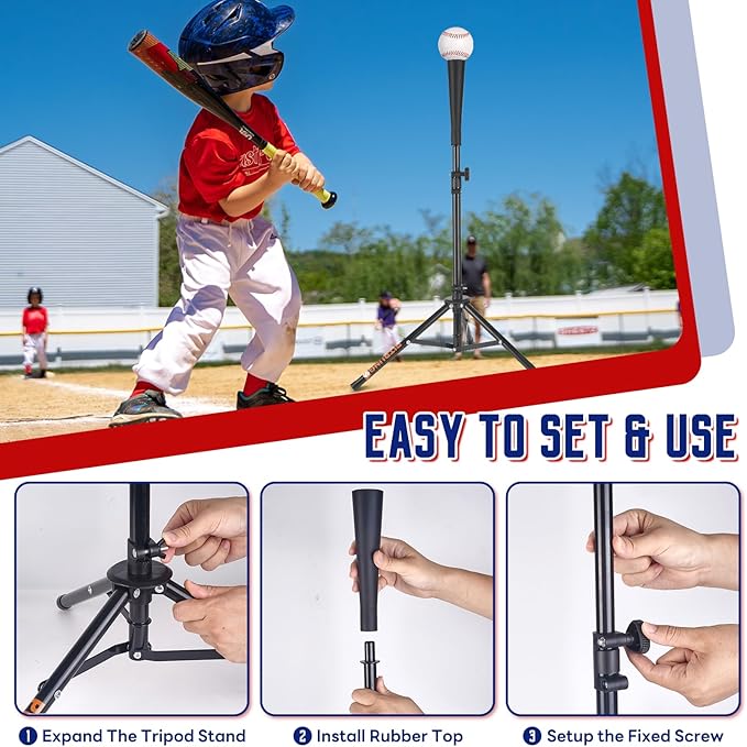 Baseball Softball Tee Batting Tee for Hitting T tee Ball Set Stand Baseball Softball Hitting Pitching Screen Net for Kids Teens Batting Net Set Training Equipment W/Carry Bag for Outdoor