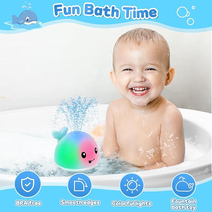 Baby Bath Toys for Kids Ages 1-3, Valentine Gifts for Baby 1 2 3 Year Boy Girl, Whale Bath Toy Sprinkler Light up Bath Toys for Babies 6-12 Months, Toddlers Bathtub Toys Newborn Baby Birthday Gifts
