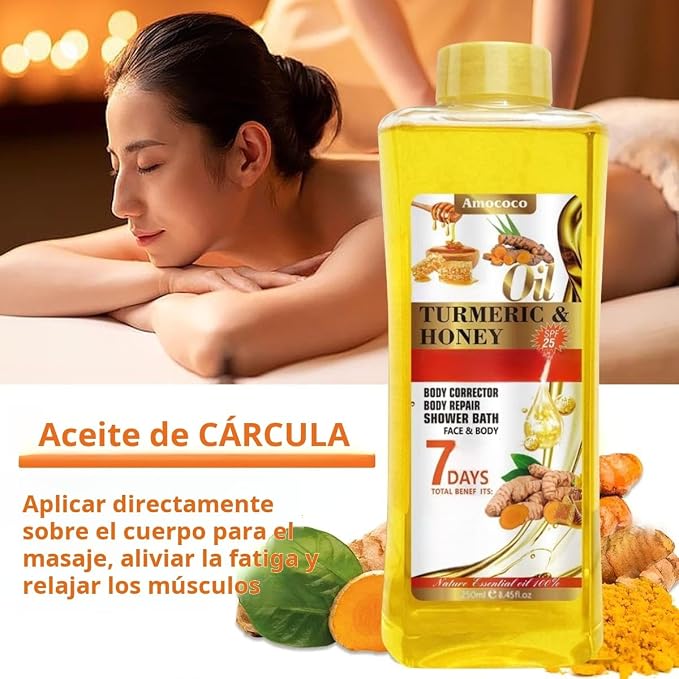 Turmeric & Honey Body Oil, Hydrating with Collagen & Sweet Almond Oil, 250ml, Moisturizing Nourishing for Face and Body Oil for All Skin Types, 8.45 fl oz