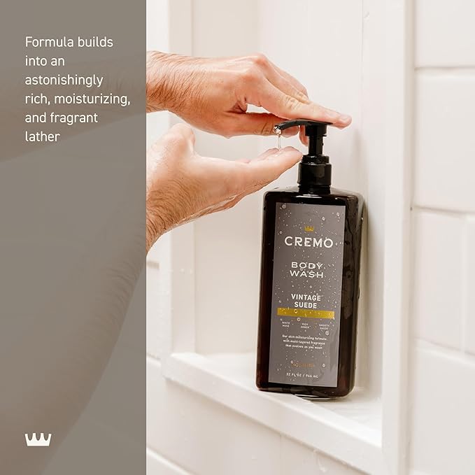 Cremo Rich-Lathering Vintage Suede Body Wash for Men, 32 Fl Oz