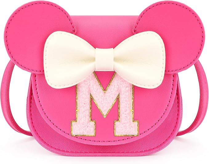 mibasies Toddler Purse Girl Gifts: Girls Birthday Gifts for 3-8 - Toys for Ages 2-4 Girls Mouse Ears Purse, Hot Pink, Letter M