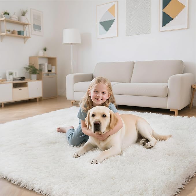 Fluffy Rug Shag Area Rug, White 2x4 Area Rugs for Bedroom, Small Bedside Rug, Soft Fluffy Shag Entryway Throw Rugs for Living Room Bedroom Room Home Decor