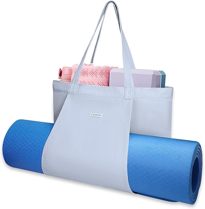 Yoga Mat Bag for Women, Pure Cotton Canvas Yoga Tote with Wet/Dry Pocket, Bottle Holder & Inner Zipper Pocket, Yoga Mat Carrier Bag for Pilates, Gym, Travel, Beach