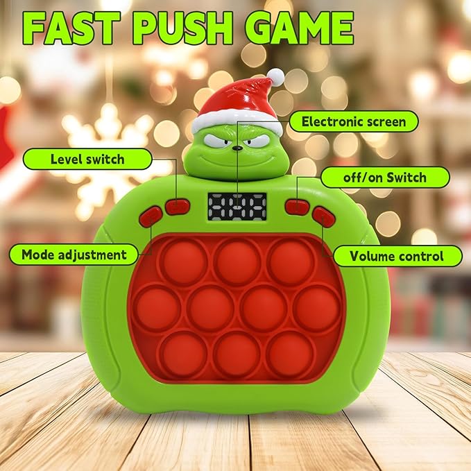Quick Push Bubble Game,POP Toy Fast Push Game,Quick Push Pop Fidget Toys for Kids 3-12 Years Old,6 Game Mode Upgrades,Handheld Puzzle Games for Christmas,Sensory Toys (Christmas Green Monster)