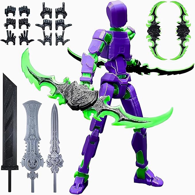 T13 Action Figure Titan 13 Robot Action Figure,3D Printed Dummy 13 Set, Lucky 13 Set,Gift for Collectors Desktop Decorations, (Assembly Completed), Purple Green