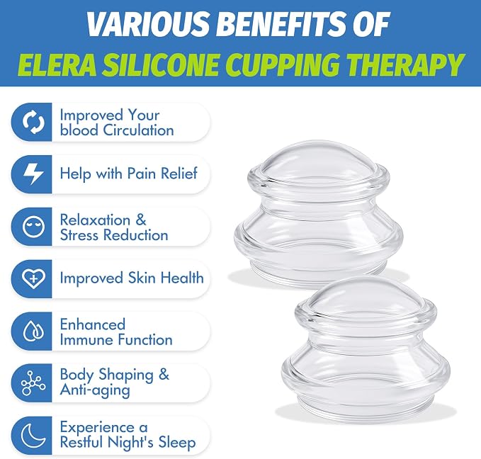 ELERA Silicone Cupping Therapy L Size Sets, Professionally Chinese Massage Cups Tools, Silicone Cup for Joint Pain Relief, Massage Body (L*2 Cups)