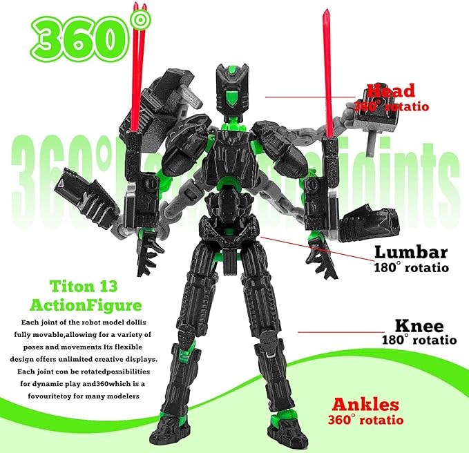 Assembly Completed T13 Action Figure，T13 mision 13 figuras originales 3D Printed Toys Nova 13 Action Figures Desktop Decorations for Game Lovers Toy (Green, 5.5 Inch)