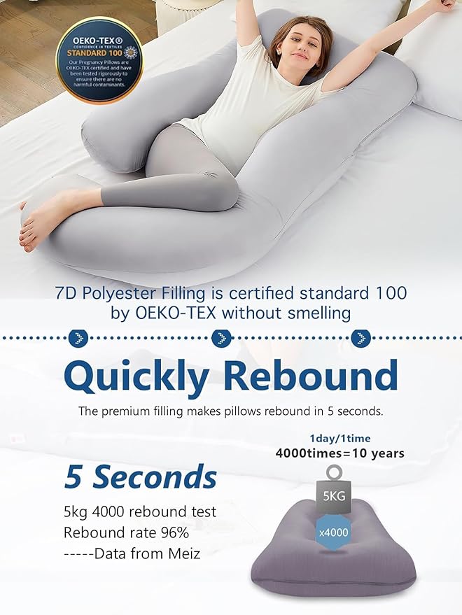 ZZZhen Pregnancy Pillow for Sleeping, G Shaped Maternity Pillow - 56 Inch with Grey Microfiber Removable Cover, Multi- Use and Support Back, Hips, Legs, Belly for Pregnant Women Sleeping