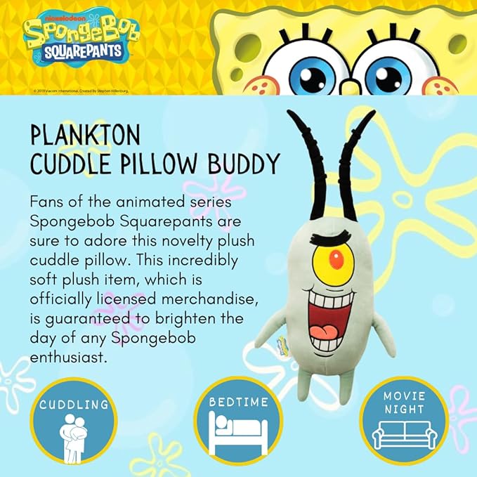 Collectibles Spongebob Squarepants Plankton Bedding Super Soft Cozy Decorative Cuddle Pillow, (Officially Licensed Product) By Franco