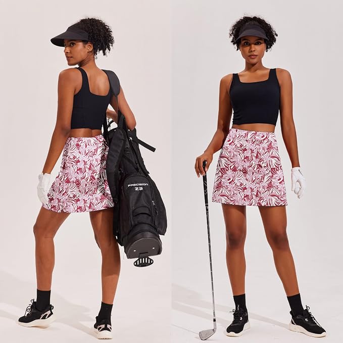 Ekouaer 16" Skorts for Women with Pockets Golf Pickleball Tennis Skirt | Silicone Grippers,2 Inner Pockets,Wide Waist,Side Slit Hem,Breathable,Soft,Lightweight