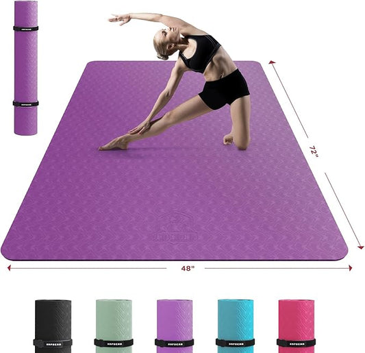 HAPBEAR Extra Large Yoga Mat - 72"x48"x6mm (1/4 inch), Non-Slip, Durable, Thick Wide Exercise Mat for Home Workouts, Yoga, Pilates, Stretching and Cardio Workouts