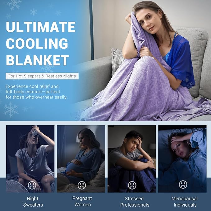 Elegear Arc-Chill 3.0 Cooling Blankets for Hot Sleepers, Queen Size, Purple | Q-Max>0.5 Cooling Fabric, Absorbs Heat to Keep Body Cool, Breathable Summer Blankets for Night Sweats & Menopause, 79"x86"