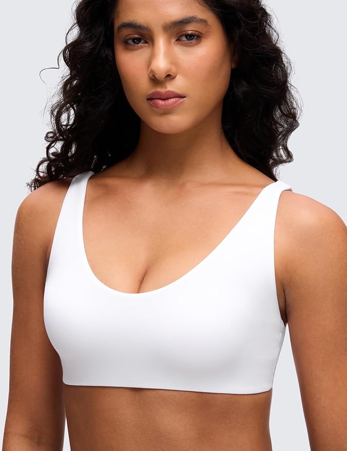CRZ YOGA Butterluxe Soft Double Lined Scoop Neck Sports Bras for Women - Adjustable Straps Yoga Crop Top Non Padded
