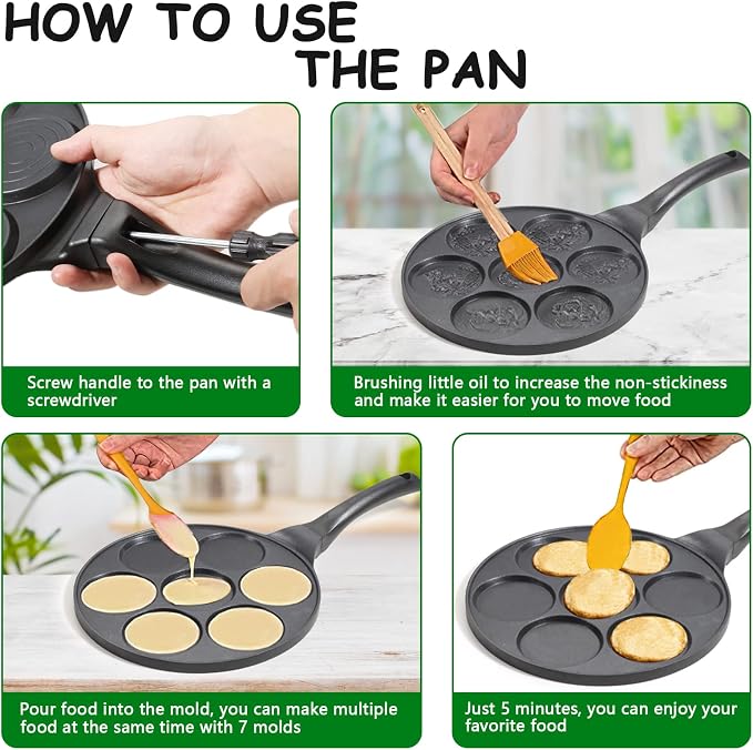 10.5" Pancake Pan Pancake Griddle with 7-Cup Mini Pancake Maker | PFOA Free Coating, 7-Cup, Mini Silver Dollar Gril, Nonstick Pancake Pan