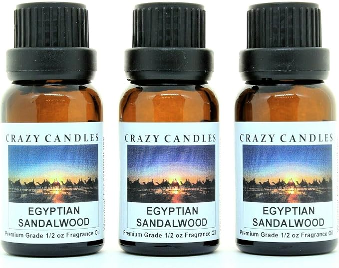 Crazy Candles Egyptian Sandalwood 3 Bottles 1/2 Fl Oz Each (15ml) Premium Grade Scented Fragrance Oil