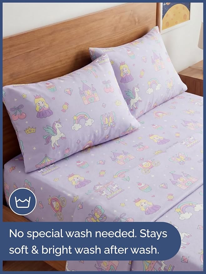 CGK Unlimited Kids Princess Dreamland Full 4 Piece Sheet Set - Boys, Girls, Teens, Toddler - Easy Fit Deep Pockets - Soft, Cooling & Breathable Sheets - Cozy, Fade & Wrinkle Free - Machine Washable