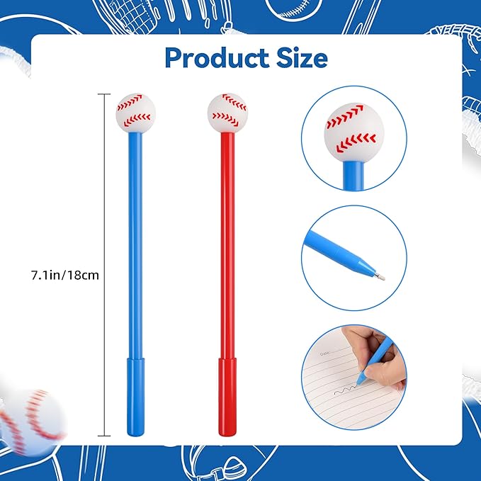 LiYiQ 25 Pcs Baseball Cartoon Cute Fun Pens Kawaii Baseball Shape Gel Black Ink Pen Cute Baseball Pens for Office Home Present