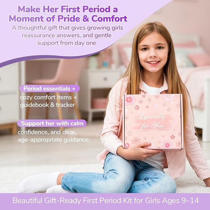 First Period Kit for Girls 9-12, Period Kits for Girls, Period Starter for Tweens & Teens, Period Comfort Kits with Heating Pad for Pain Relief, Tween Menstrual Starter Kits