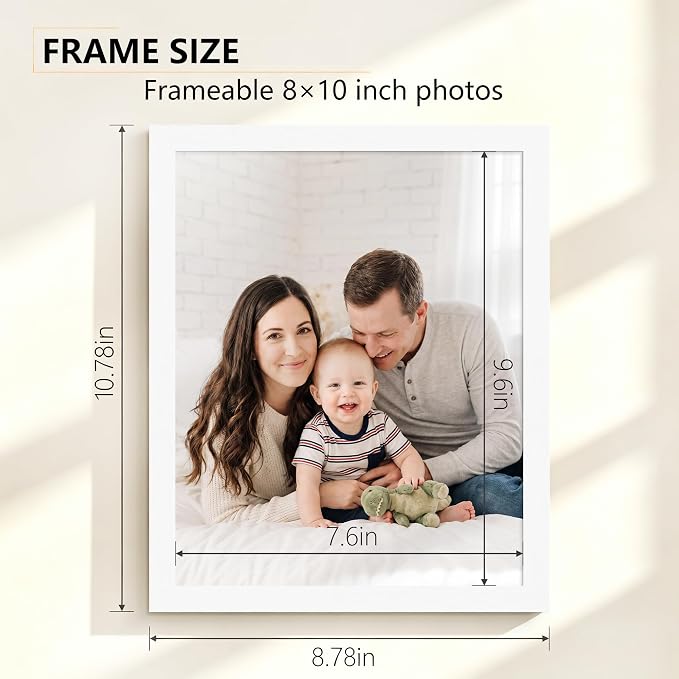 PEALSN 8x10 Picture Frame Set of 6, White Picture Frames with HD Plexiglass,Wall Gallery Photo Frames for Wall Mounting or Tabletop Display, White Woodgrain