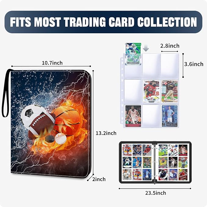 Sports Card Binder 9 Pocket Trading Card Binder 900 Pockets Double Sided Pockets Football Card Binder for Baseball Basketball Hockey Card Game Card and Other TCG Collection Storage Album