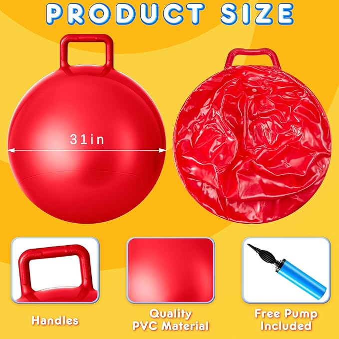Lewtemi 2 Pcs 31 Inch Big Hopper Ball Jumping Hopping Inflatable Bouncing Ball with Handle and Air Pump for Adults Carnival Outdoor Sports Game(Red, Blue)