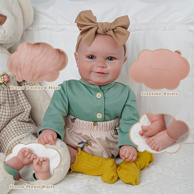 BABESIDE Reborn Baby Dolls with Bassinet, 20Inch Cute Soft Vinyl Realistic-Newborn Baby Doll Poseable Real Life Lifelike Baby Dolls w/Doll Accessories for 3+ Year Old Girls