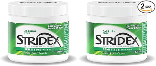 Stridex Sensitive with Aloe, Alcohol Free, 55 Soft Touch Pads, (Pack of 2)