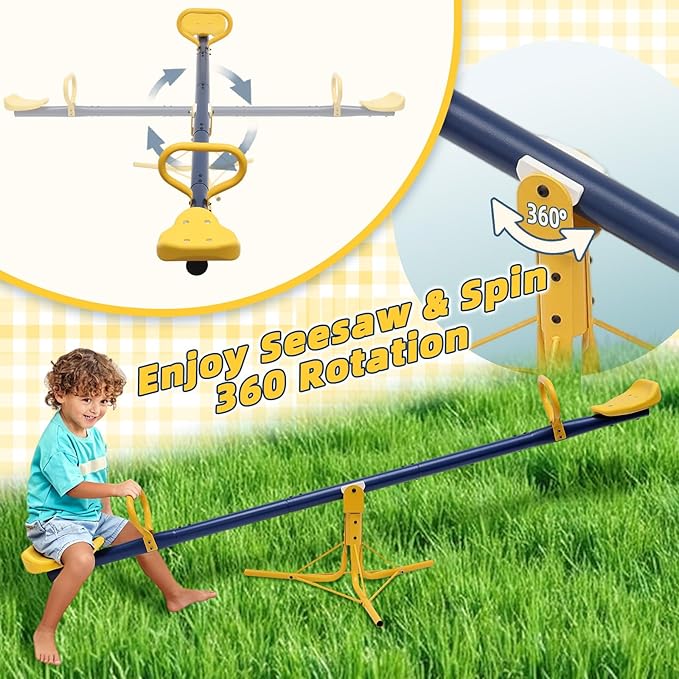Teeter Totter for Kids Outdoor, Sit and Spin 360 Degrees Seesaw for Kids Outdoor for Outdoor Ages 2-10, Metal Heavy Duty Indoor & Outdoor Playset Toys for Playground Backyard Playhouse