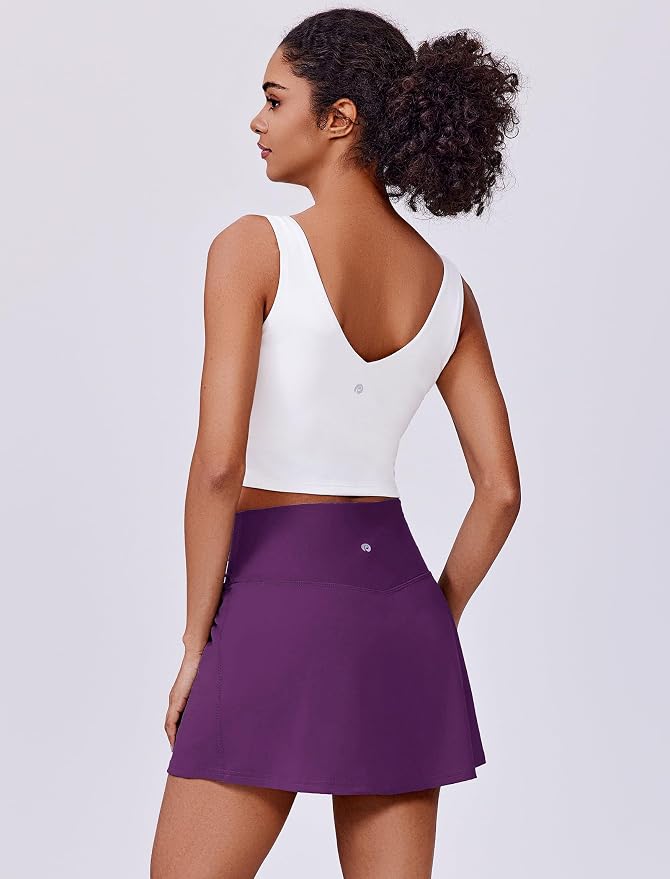 PINSPARK 14" Womens Tennis Skirt High Waisted Golf Skort with 2 Pockets | Built-in Shorts, A Line, Tummy Control, Stretchy, Casual, Mini, Workout, Pickleball, Running, Skort for Woman
