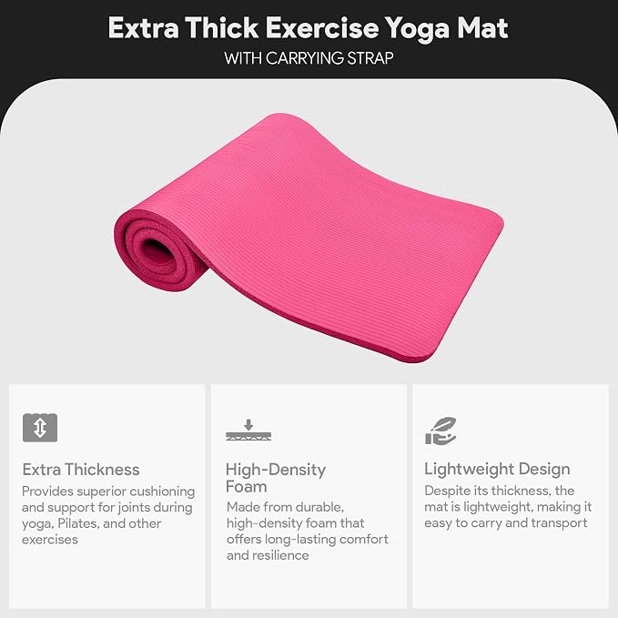 BalanceFrom Yoga Mat, 1-Inch Extra Thick High Density Exercise Mat, Anti-Tear Exercise Yoga Mat with Carrying Strap, Suitable for Various Yoga Exercises, Multiple Colors