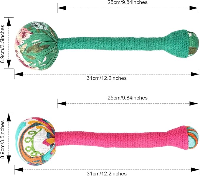 2PCS Long Wormwood Lymphatic Drainage Hammer, Manual Body Massage Hammer, Anti Slip Handheld Herbal Massage Hammer for Back Muscle Relaxation (Rose Red/Dark Green)