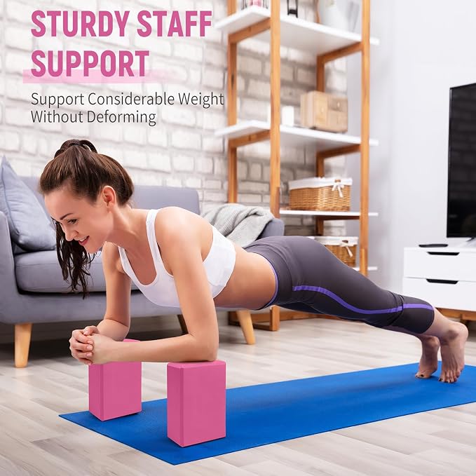 Yoga Blocks 2 Pack, 9"x6"x3" High-Density EVA Foam Yoga Block, Non-Slip Yoga Blocks for Yoga, Pilates Meditation, Stretching and Toning, Supportive, Latex-Free