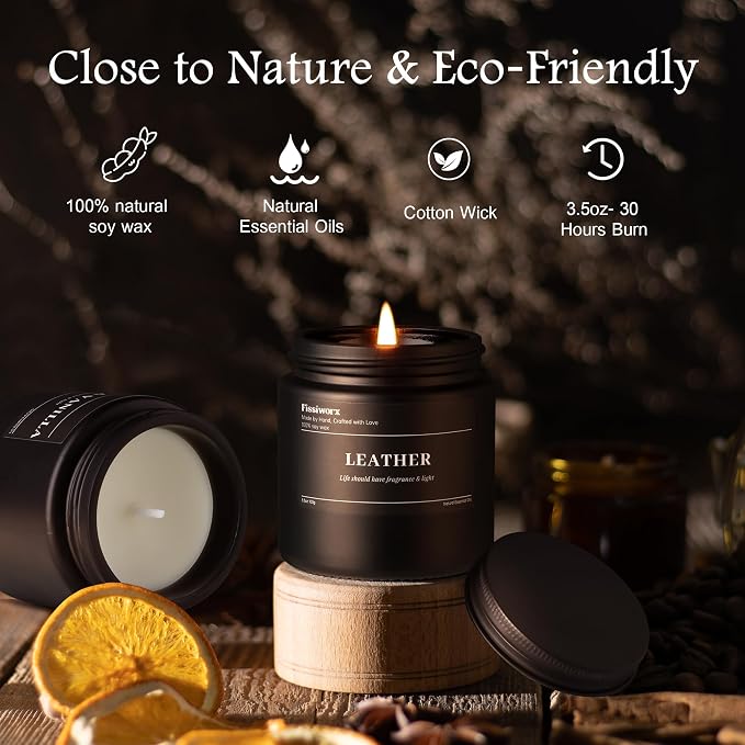 FISSIWORX 9 Pack Scented Candles Set Gifts for Men, Aromatherapy Candle Set with Scents (Leather/Vanilla/Oak) - Gift for Dad, Boyfriend, Birthday, Father’s Day, Anniversary