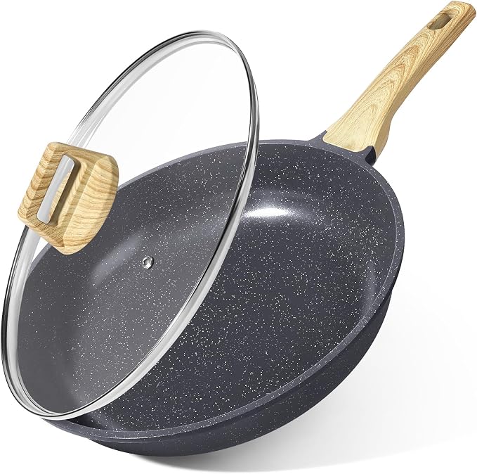GiPP Ceramic Nonstick Frying Pan with Lid - 10" Healthy Non-Toxic Non Stick Skillet Omelette Pans, Induction Compatible Chef Pan, PFAS & PFOA-Free, Dishwasher Safe, Stay Cool Handles