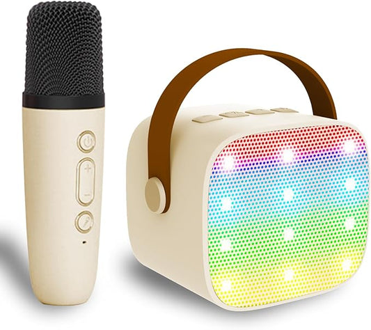 Mini Karaoke Machine for Kids Adults, Mini Portable Bluetooth Karaoke Speaker with 1 Wireless Mics and LED Lights for Kids Adults, Christmas Birthday Gifts Toys for Girls Boys Family Home Party
