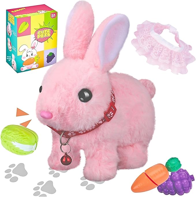 Walking Bunny Toys for Kids, Bunny Stuffed Animal Interactive Electronic Toys, Swinging Ears, Twitching Mouth and Nose, Easter Christmas and Birthday Gift, Suitable for Toddlers 3, 4, 5, 6, 7Years Old