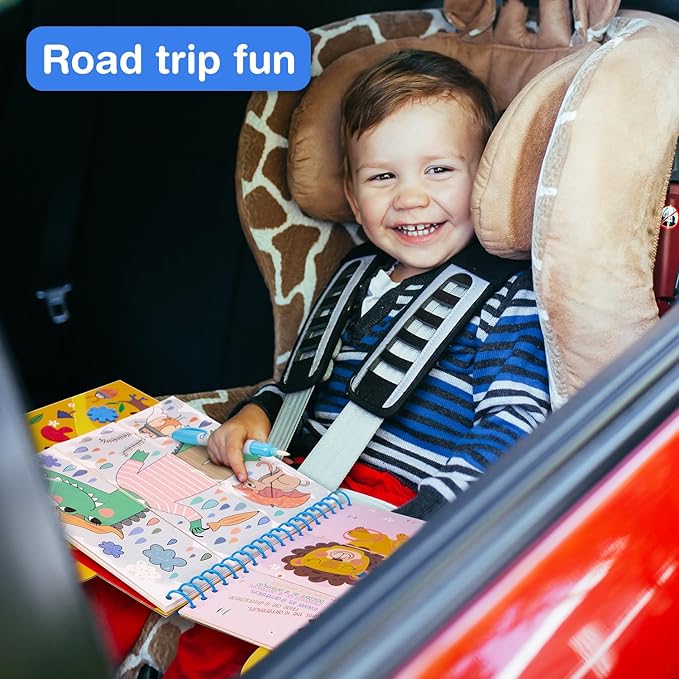 Avenir Reusable Water Coloring Book for Toddlers 3-5 Years, Road Trip & Airplane Mess-Free Portable Educational 4 in 1 Creative Set Water-Reveal Paint Activity Doodle Pad Kids Art Crafts