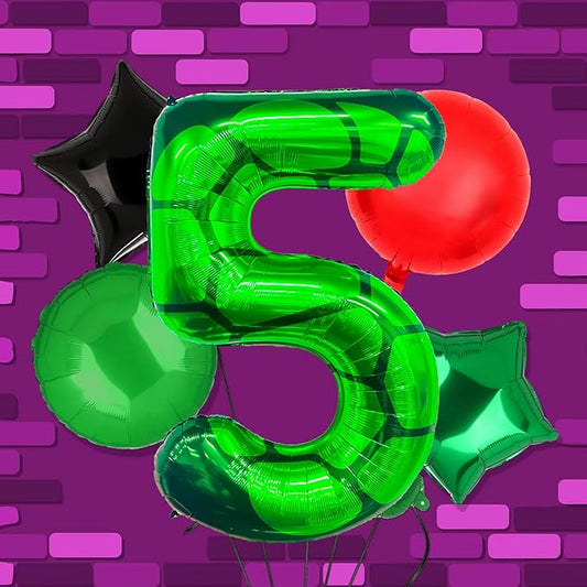 5Pcs Cartoon Turtle Theme Birthday Decorations 40 Inch Number 5 Foil Balloons Super Green Turtle Themed Hero Large Mylar 5th Number Balloon Video Game Favors Red