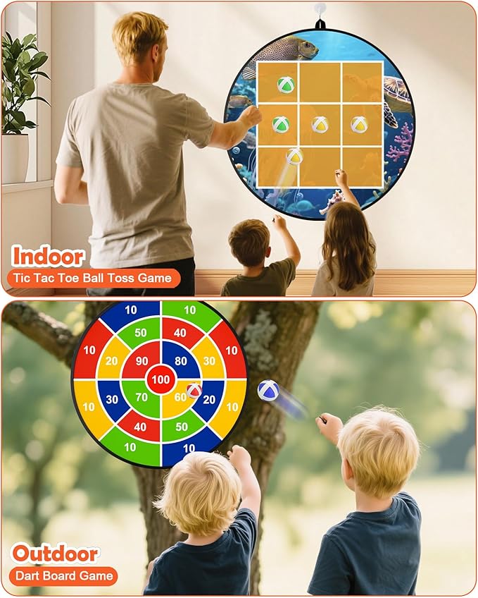 Giant Tic Tac Toe Outdoor Games, Bean Bag Toss Games, 26" Dart Board Game Double-Sided with Sticky Balls for Boys and Girls Ages 4-12 Kids Adults Family Lawn Yard Large Carnival Games, Blue